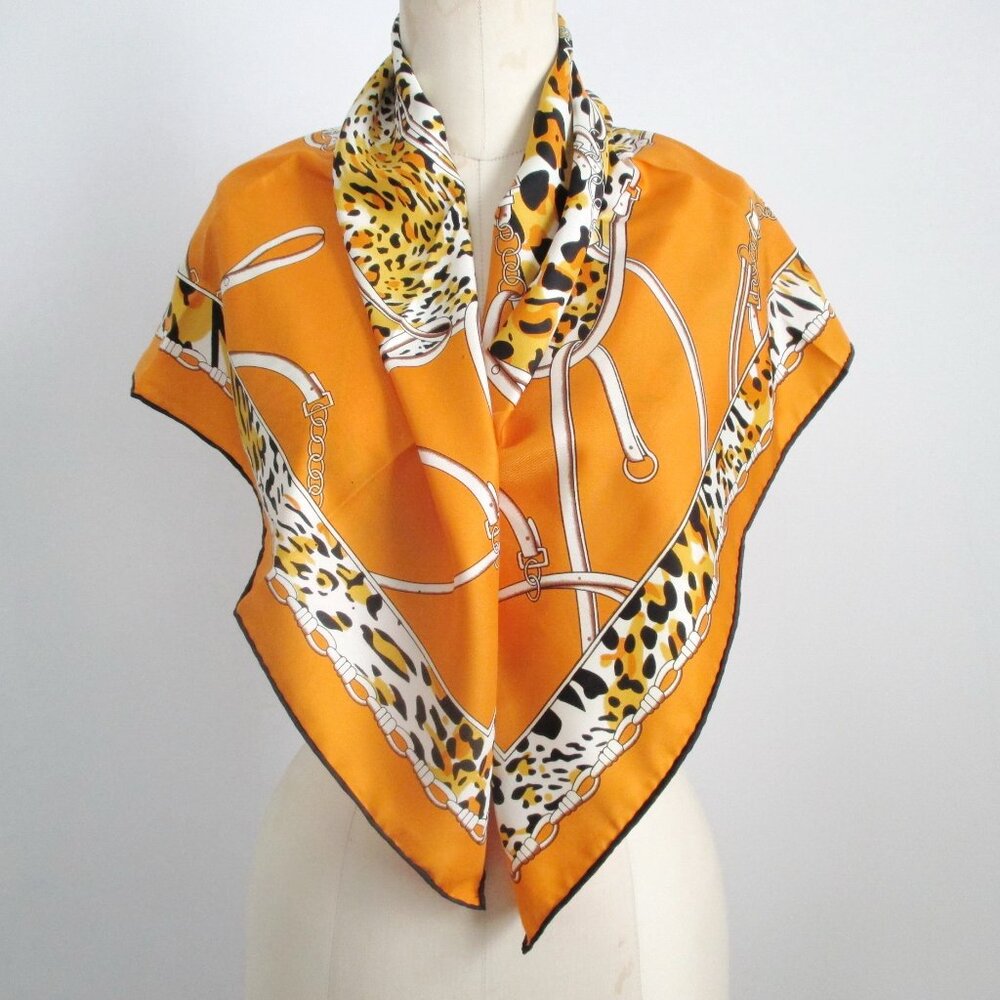 Silk Twill Scarf 34" Square Equestrian Leopard Orange New in Package
